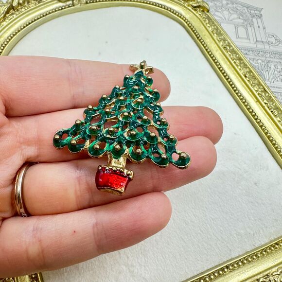 Vintage Jewelry Christmas Tree Brooch Pin - Picture 2 of 4